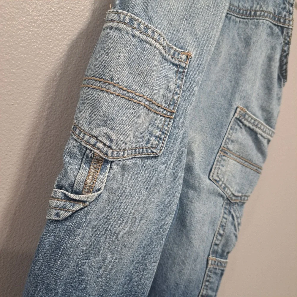 OshKosh B'gosh Kids Blue‎ Denim Vestbak Overalls 12-18M Carpenter Stripe Kidcore